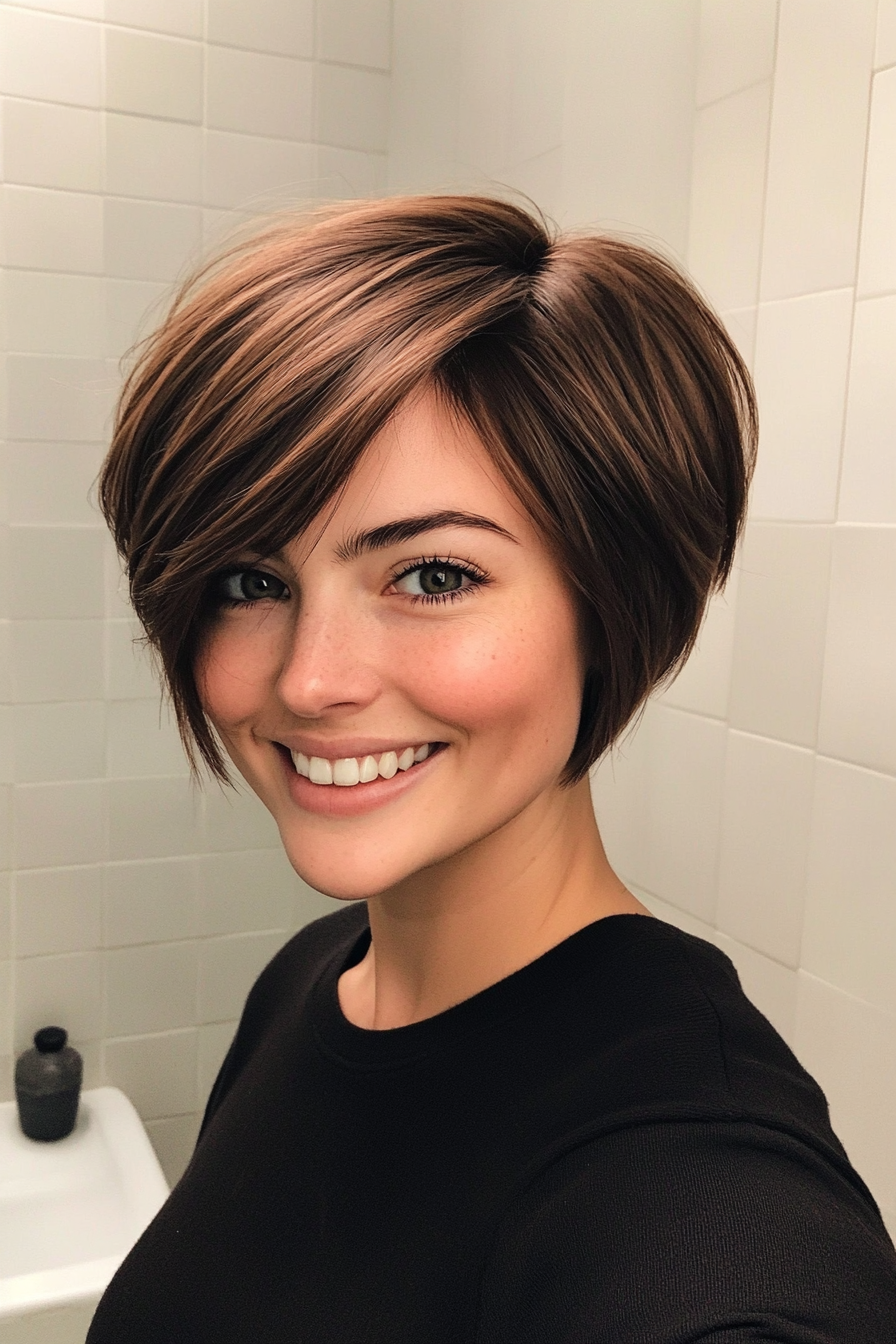 24. Tapered Pixie Bob with Side Fringe in Deep Walnut (Short Bob Hairstyles With Bangs) - Short Bob Hairstyles With Bangs