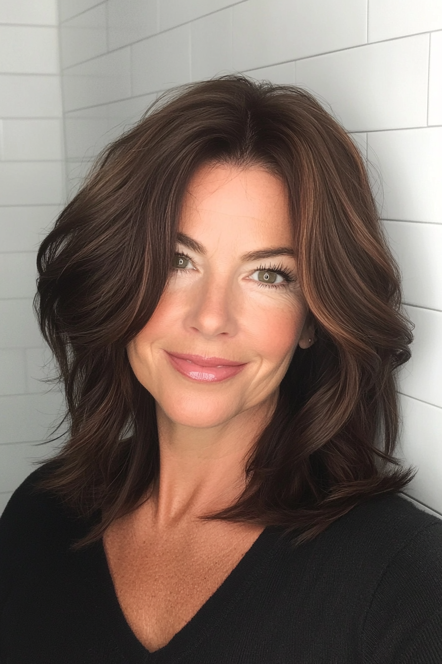 2. Textured Mid-Length Cut in Rich Espresso (Mid Length Hairstyles For Women Over 50) - Mid Length Hairstyles For Women Over 50