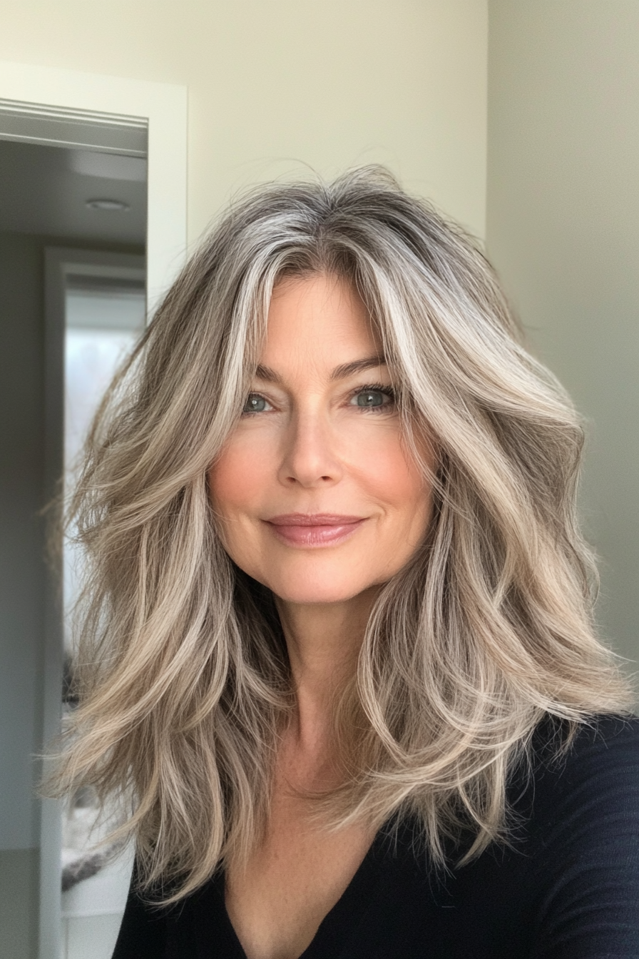 8. Choppy Mid-Length Shag in Light Ash Blonde (Mid Length Hairstyles For Women Over 50) - Mid Length Hairstyles For Women Over 50