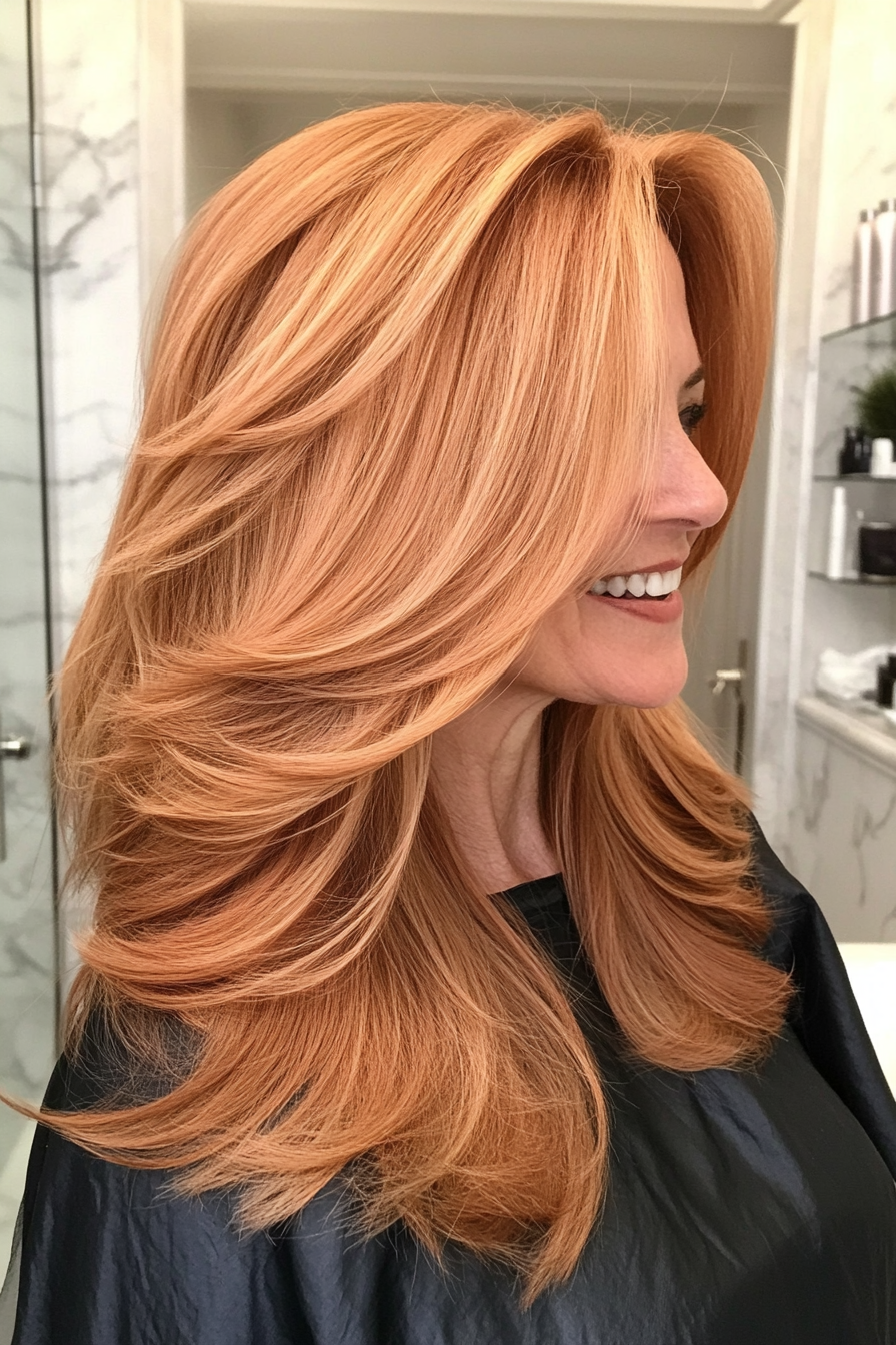 9. Feathered Shoulder-Length Cut in Soft Auburn (Mid Length Hairstyles For Women Over 50) - Mid Length Hairstyles For Women Over 50