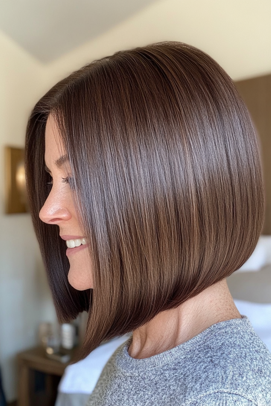 10. Sleek Shoulder-Length Bob in Cool Dark Brown (Mid Length Hairstyles For Women Over 50) - Mid Length Hairstyles For Women Over 50