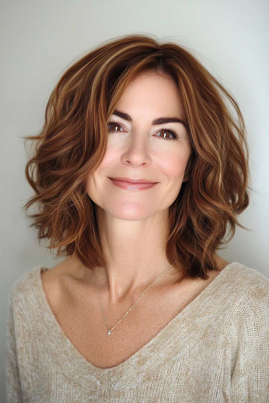 13. Mid-Length Cut with Soft Curls in Chestnut Brown (Mid Length Hairstyles For Women Over 50) - Mid Length Hairstyles For Women Over 50