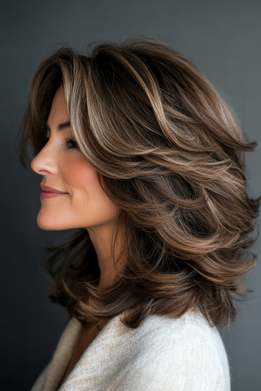 18. Long Layered Lob in Cool Medium Brown (Mid Length Hairstyles For Women Over 50) - Mid Length Hairstyles For Women Over 50
