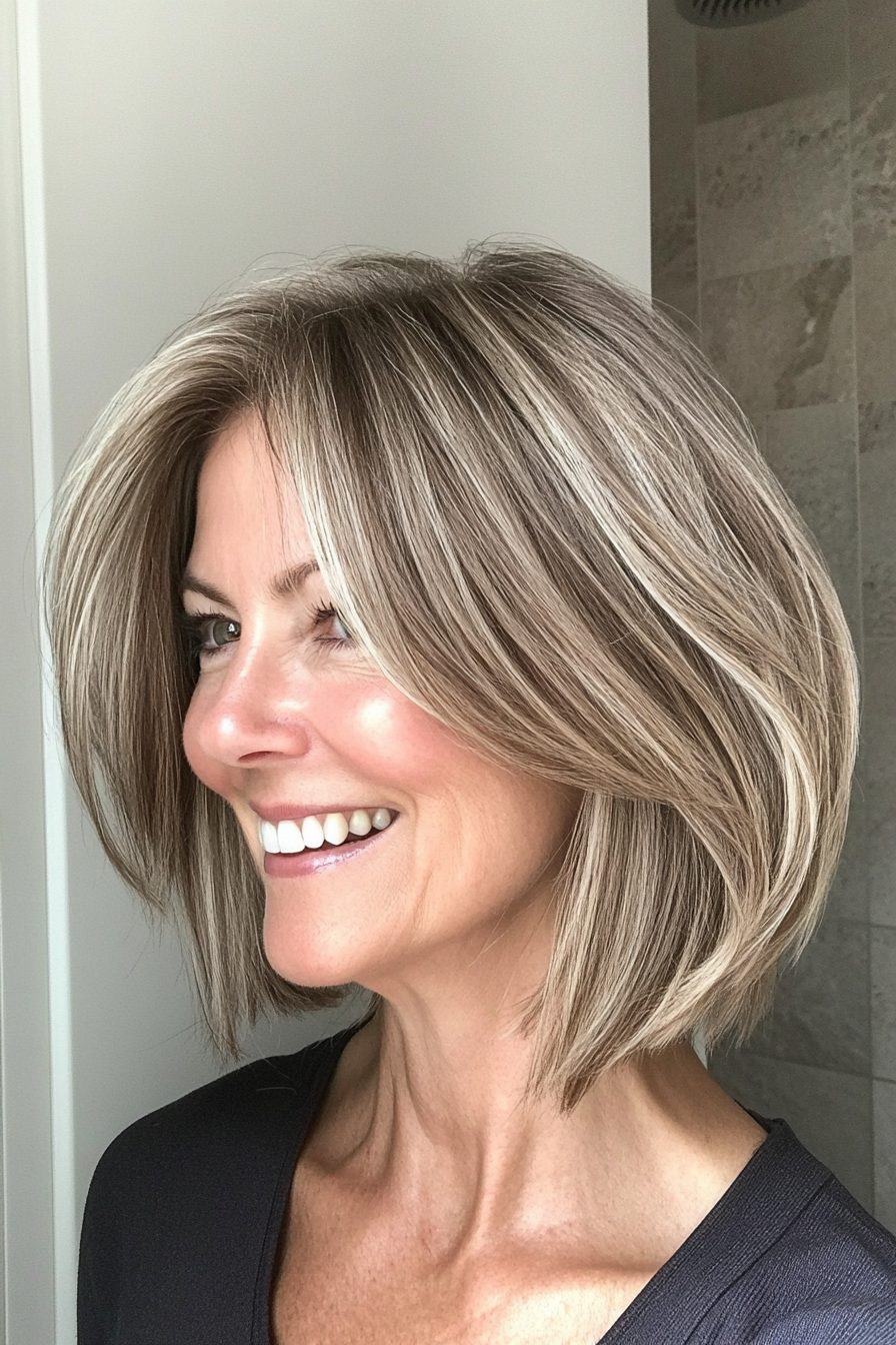 25. Chin-Length Layers in Light Ash Brown (Mid Length Hairstyles For Women Over 50) - Mid Length Hairstyles For Women Over 50