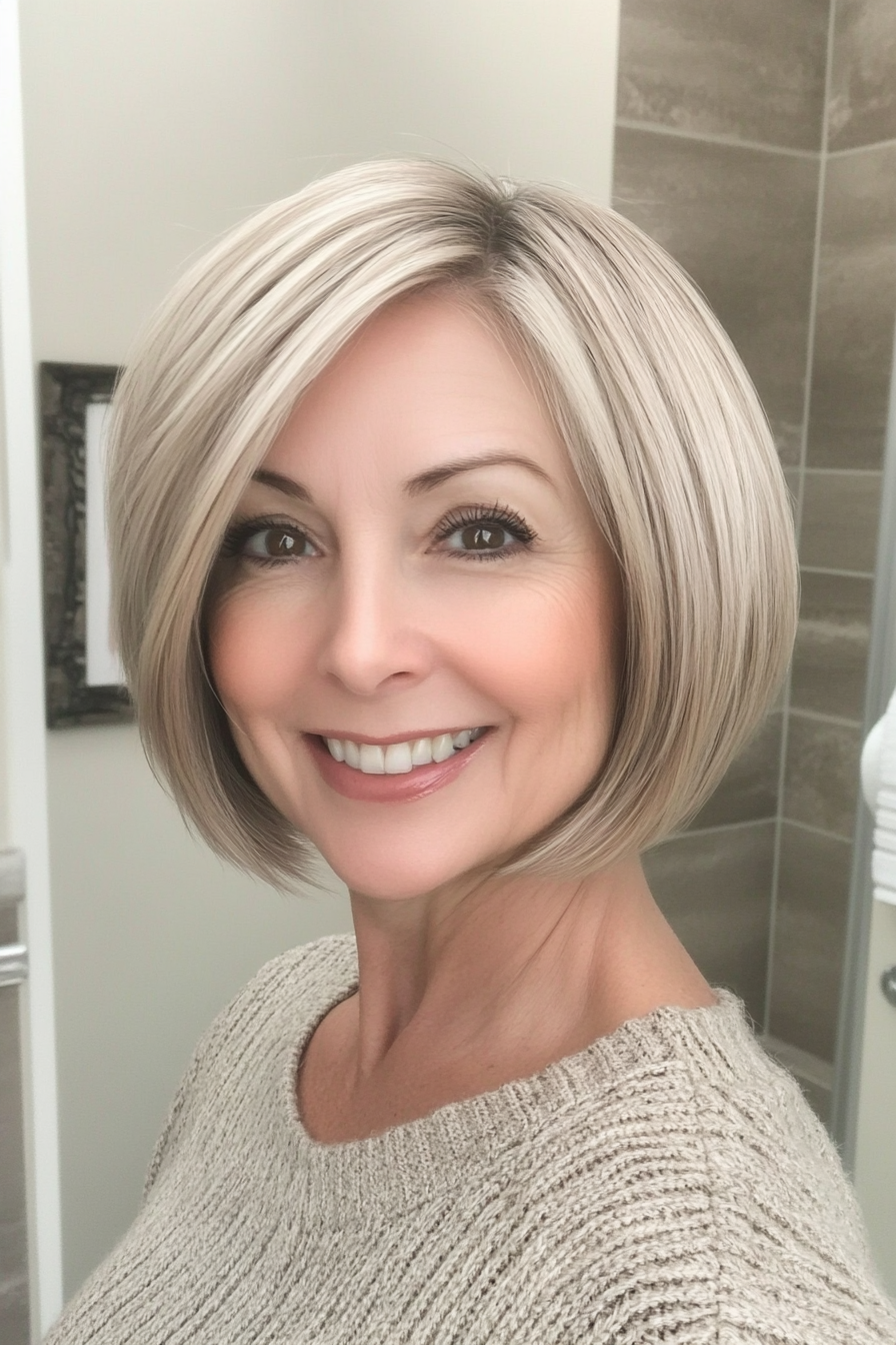 16. Cropped Bob in Cool Beige Blonde (Short Hairstyles For Older Women With Thin Hair) - Short Hairstyles For Older Women With Thin Hair