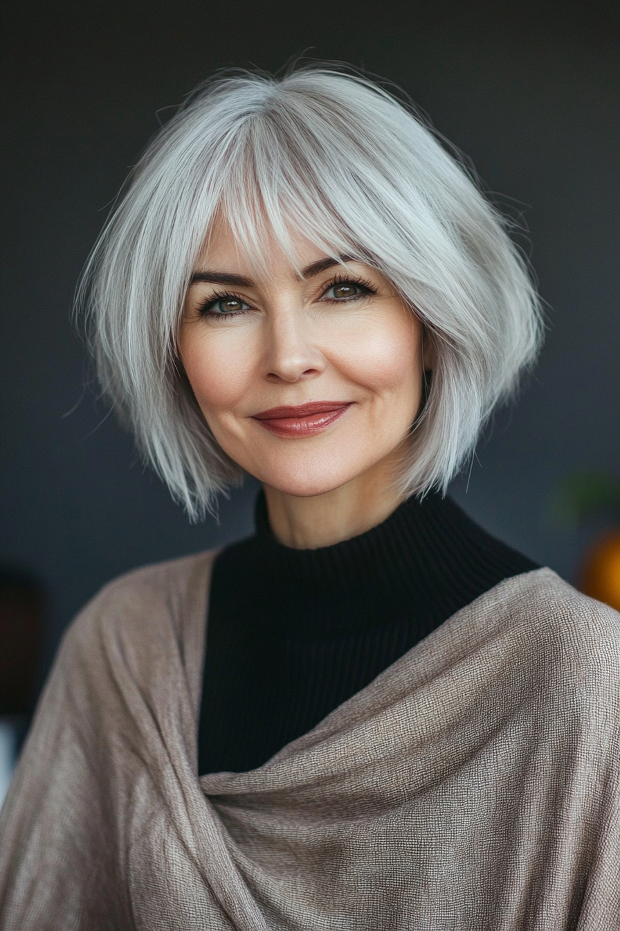 18. Ear-Length Bob in Silver Blonde (Short Hairstyles For Older Women With Thin Hair) - Short Hairstyles For Older Women With Thin Hair