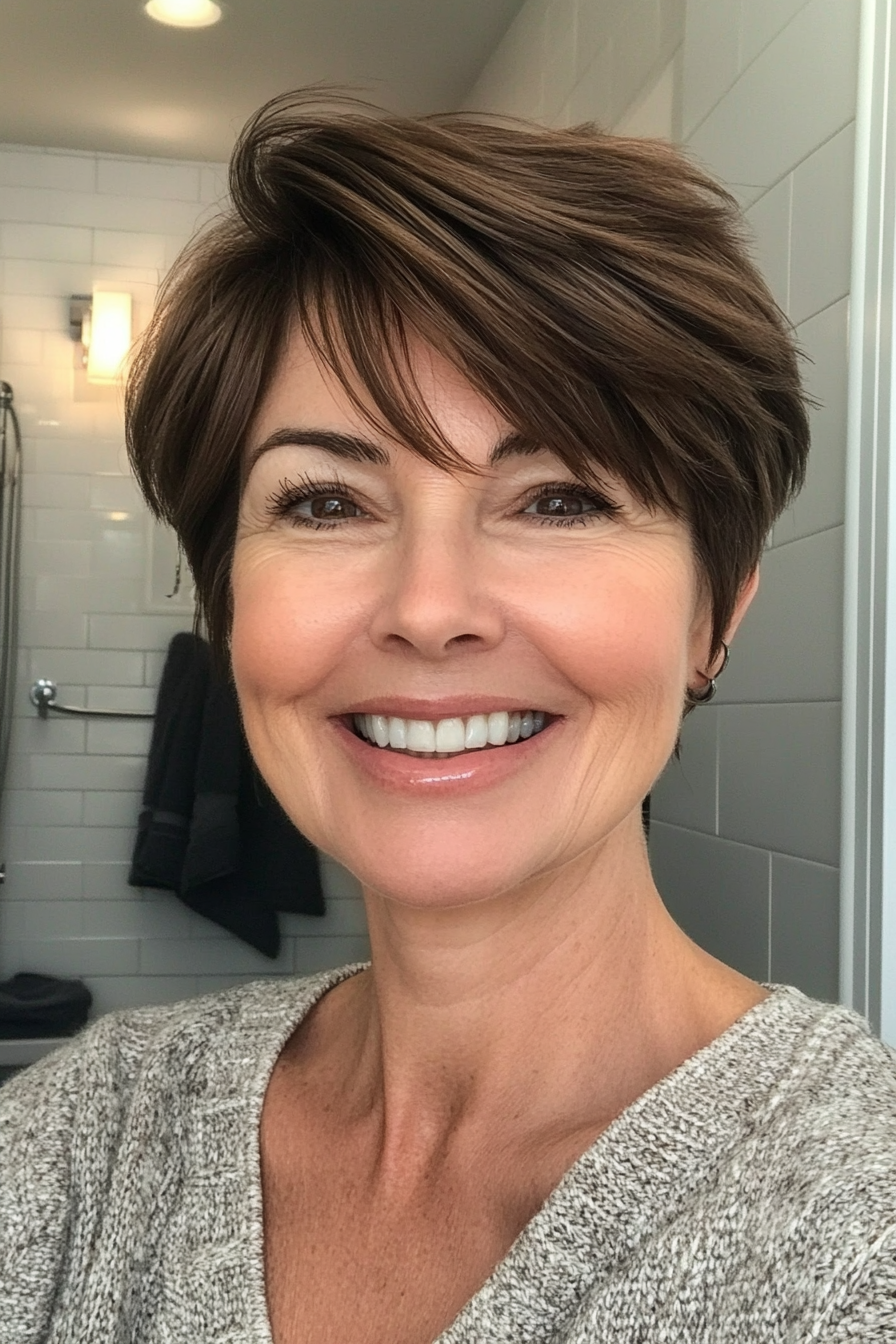 19. Flipped Ends Cut in Chestnut Brown (Short Hairstyles For Older Women With Thin Hair) - Short Hairstyles For Older Women With Thin Hair