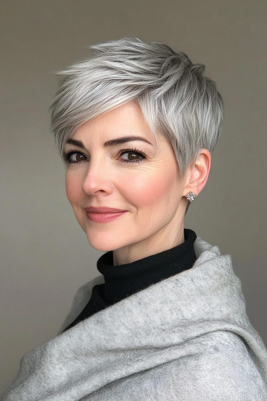 20. Spiky Pixie in Cool Ash Gray (Short Hairstyles For Older Women With Thin Hair) - Short Hairstyles For Older Women With Thin Hair