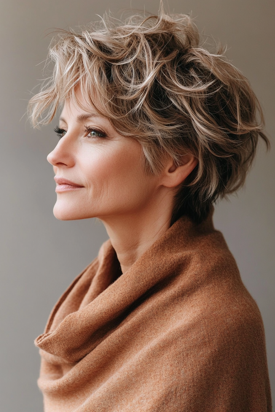 22. Messy Crop in Sandy Brown (Short Hairstyles For Older Women With Thin Hair) - Short Hairstyles For Older Women With Thin Hair