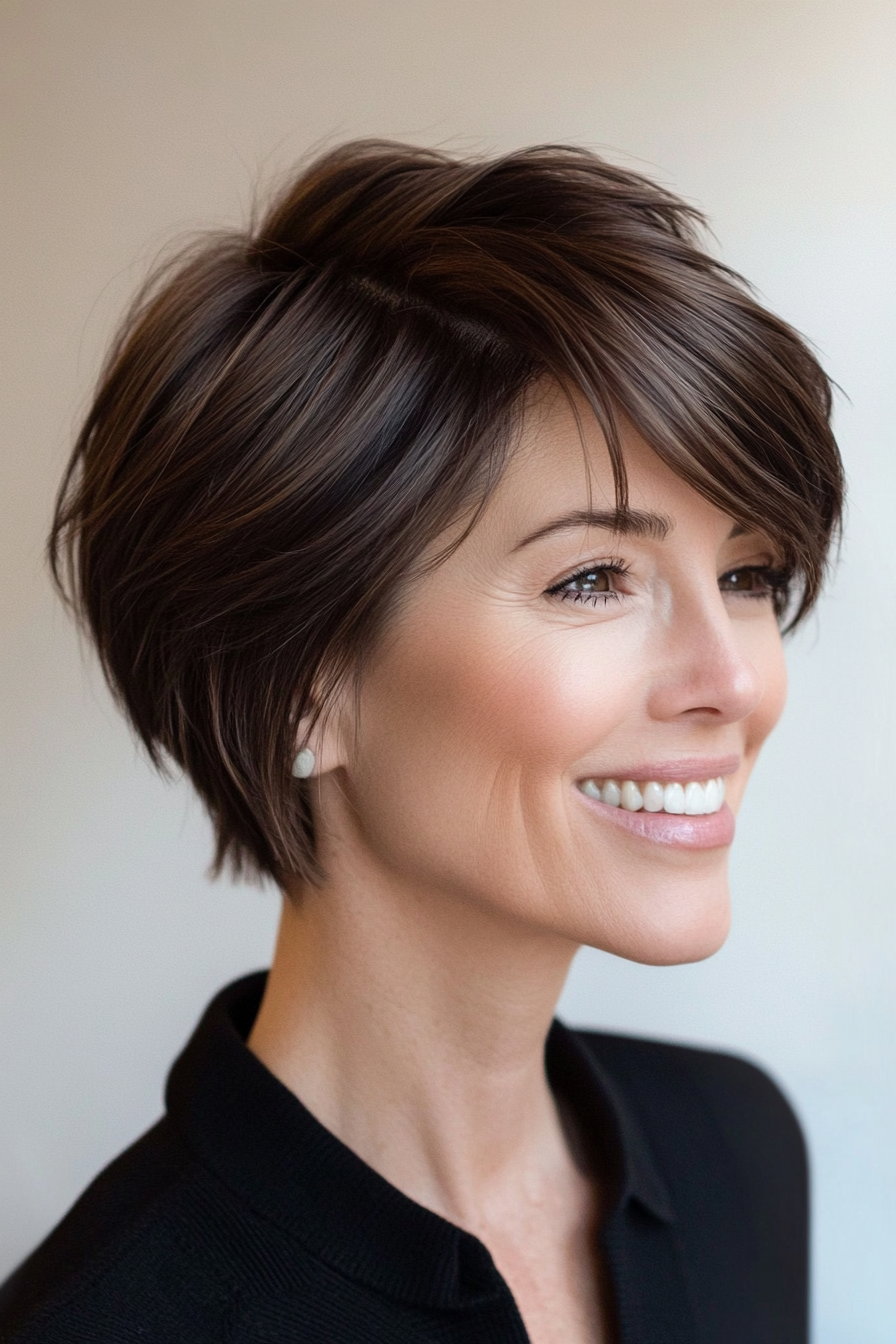 3. Tapered Crop in Dark Brunette (Short Hairstyles For Older Women With Thin Hair) - Short Hairstyles For Older Women With Thin Hair