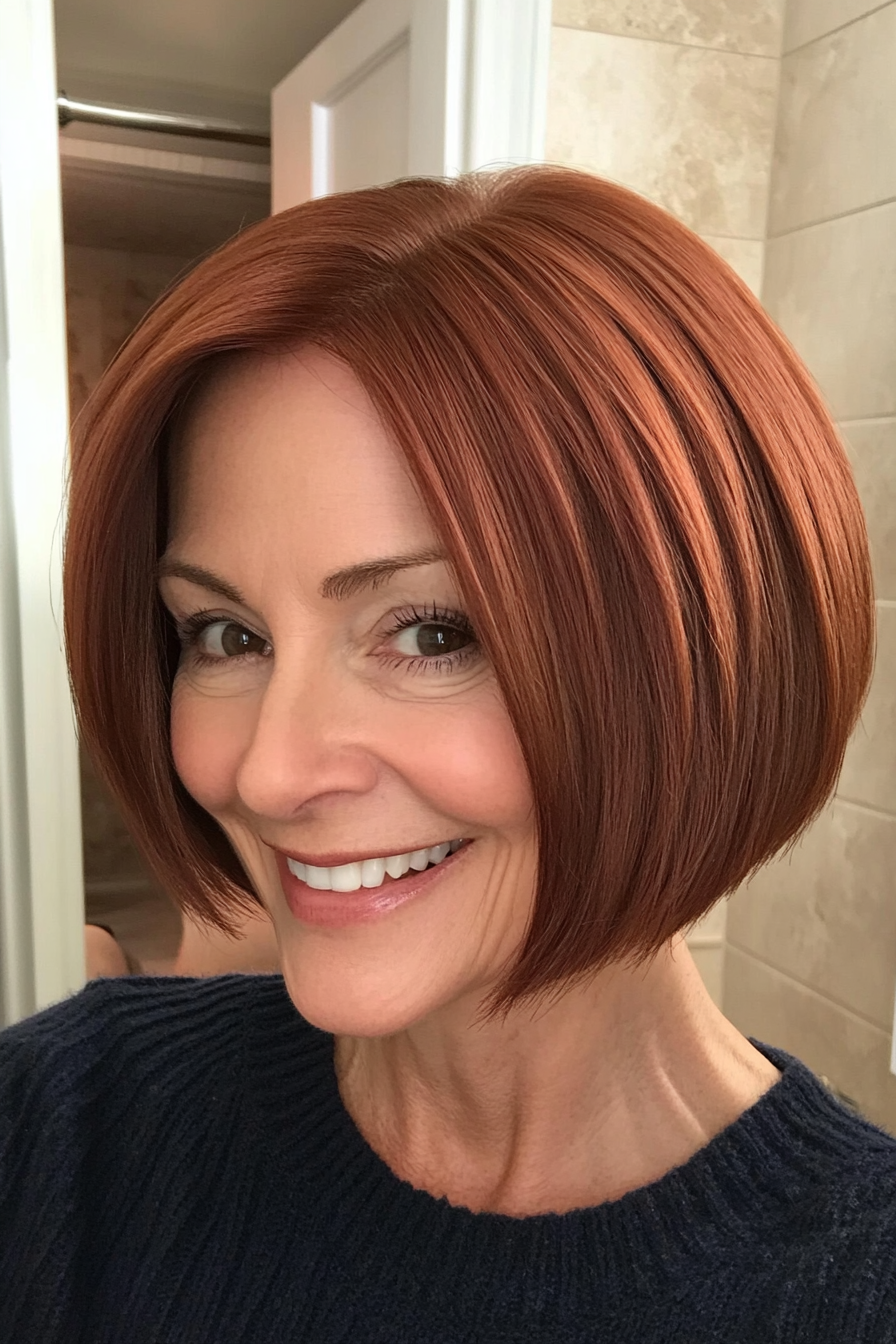 5. Classic French Bob in Deep Auburn (Short Hairstyles For Older Women With Thin Hair) - Short Hairstyles For Older Women With Thin Hair