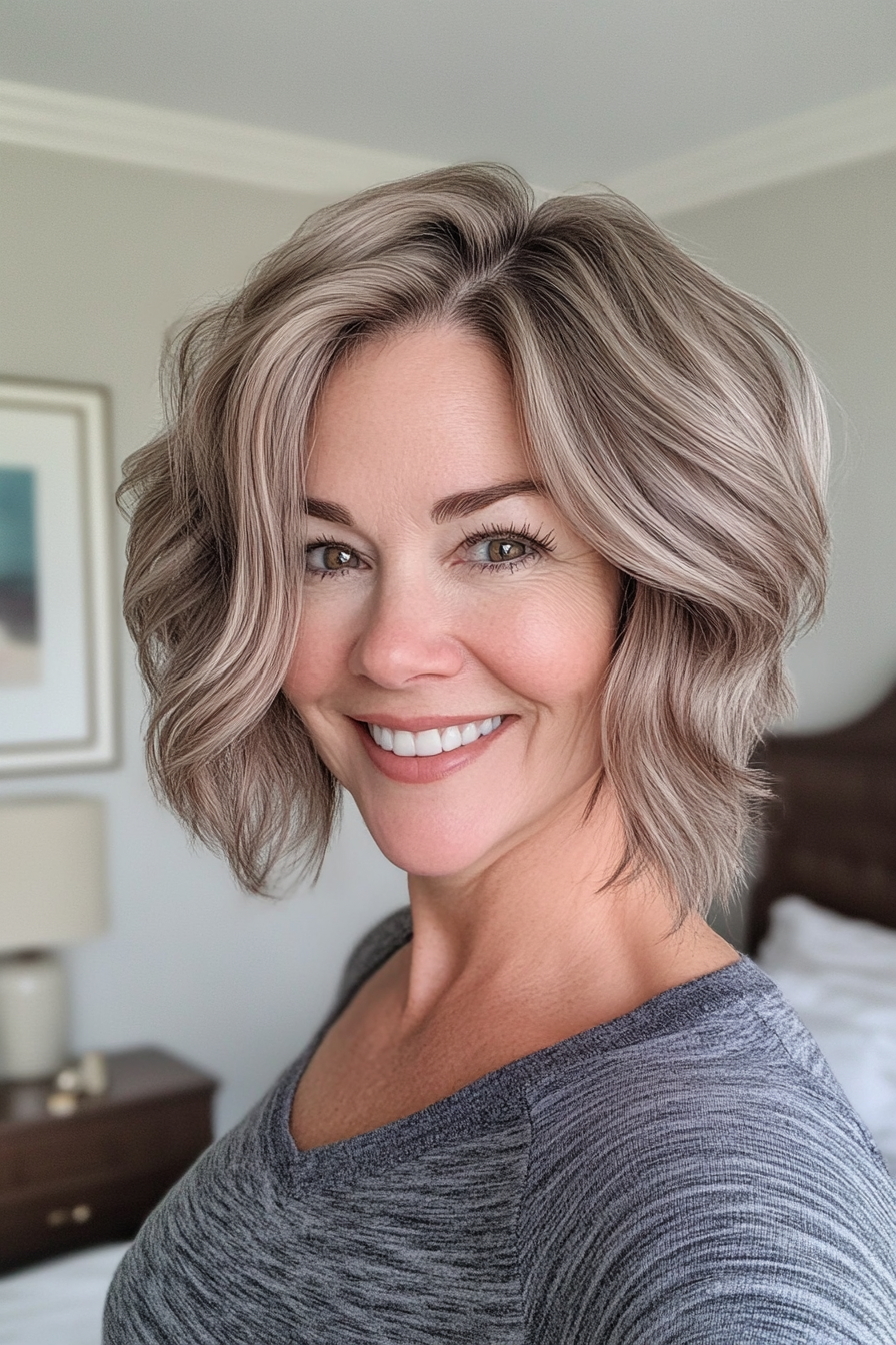 7. Wavy Crop in Ash Brown (Short Hairstyles For Older Women With Thin Hair) - Short Hairstyles For Older Women With Thin Hair
