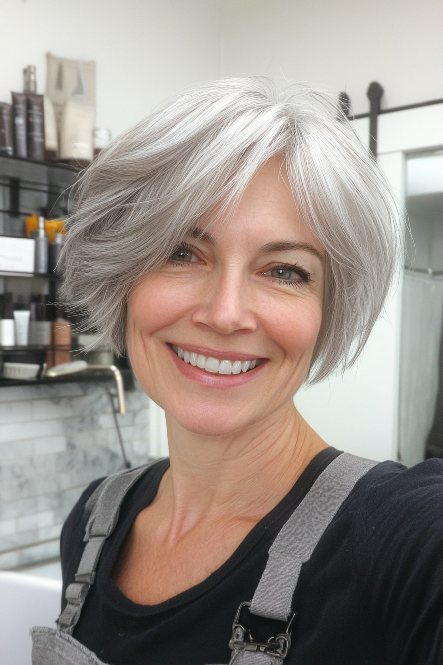 9. Modern Mullet in Salt-and-Pepper (Short Hairstyles For Older Women With Thin Hair) - Short Hairstyles For Older Women With Thin Hair