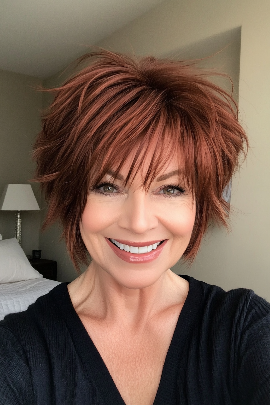 3. Tousled Auburn Pixie Shag (Shaggy Haircuts For Older Women) - Shaggy Haircuts For Older Women