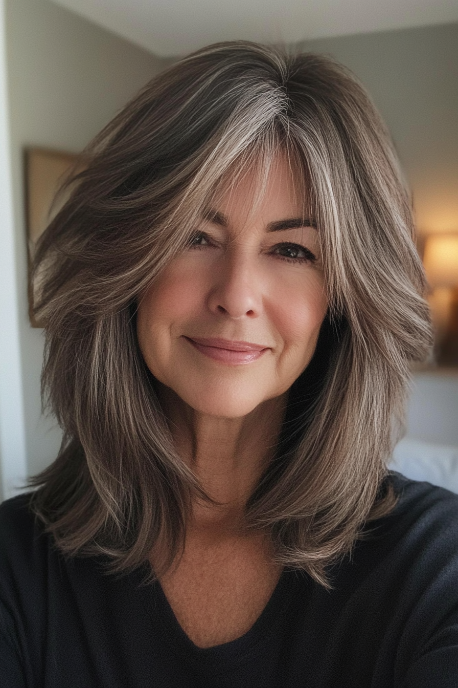 4. Shoulder-Length Ash Brown Shag (Shaggy Haircuts For Older Women) - Shaggy Haircuts For Older Women