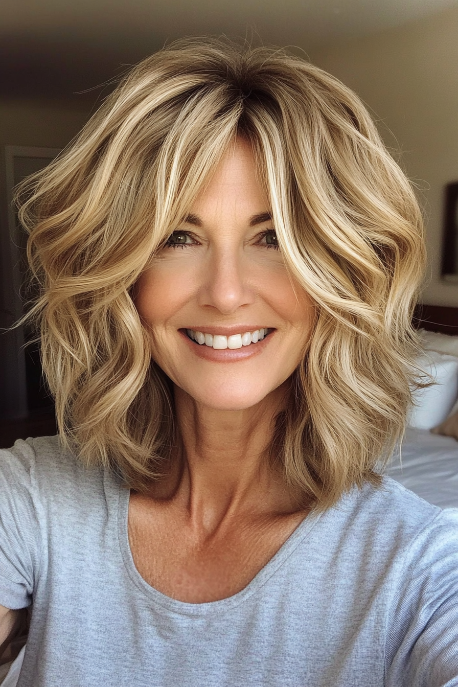 5. Wavy Honey Blonde Shag (Shaggy Haircuts For Older Women) - Shaggy Haircuts For Older Women