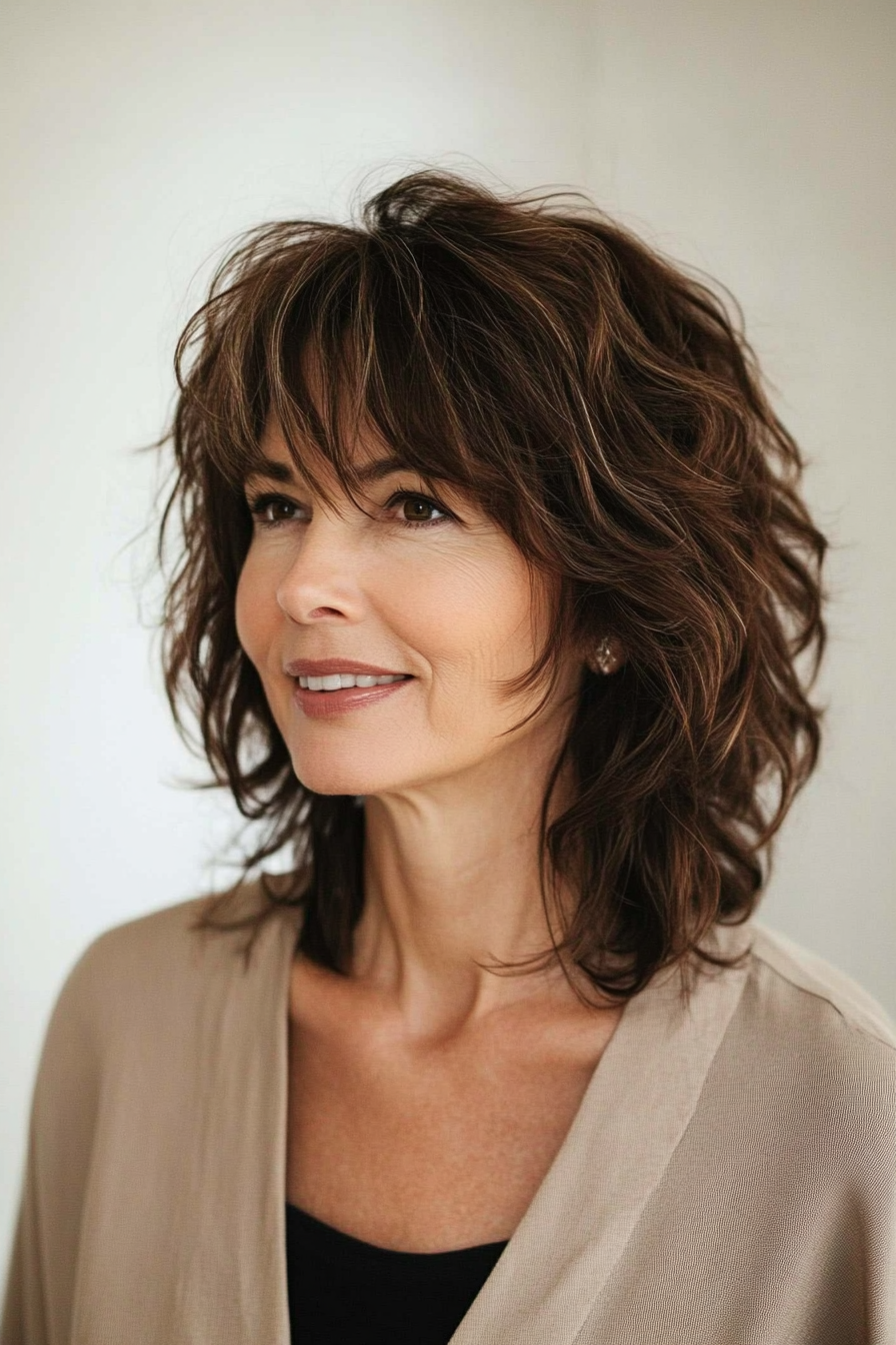 7. Brunette Razor-Cut Shag (Shaggy Haircuts For Older Women) - Shaggy Haircuts For Older Women
