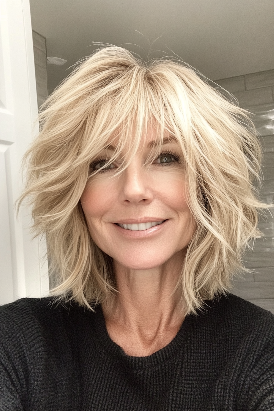 8. Golden Blonde Layered Bob (Shaggy Haircuts For Older Women) - Shaggy Haircuts For Older Women