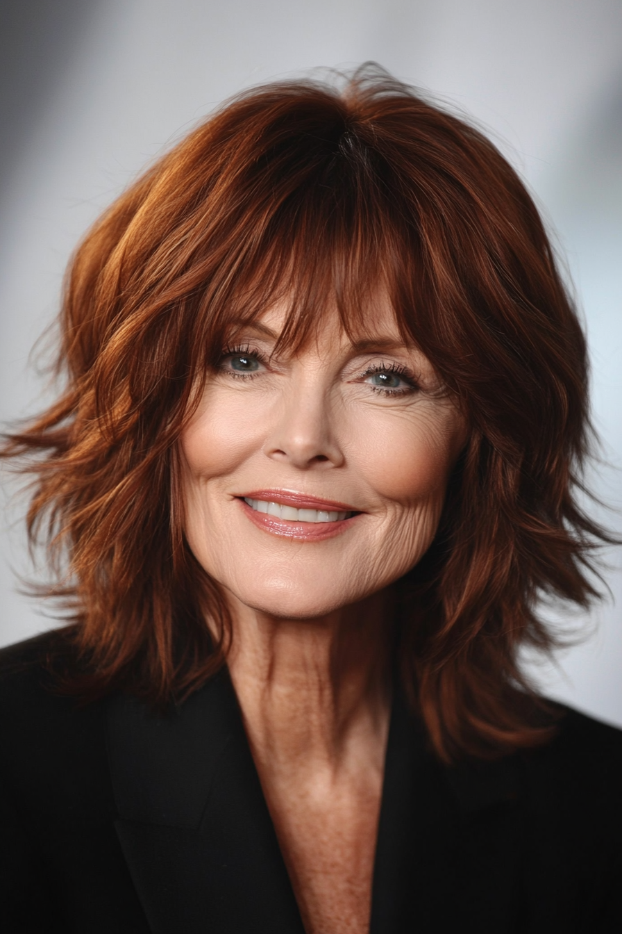 13. Chin-Length Mahogany Shag (Shaggy Haircuts For Older Women) - Shaggy Haircuts For Older Women