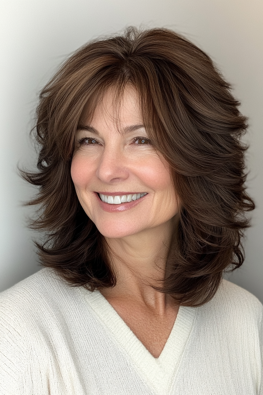 14. Layered Espresso Brown Shag (Shaggy Haircuts For Older Women) - Shaggy Haircuts For Older Women
