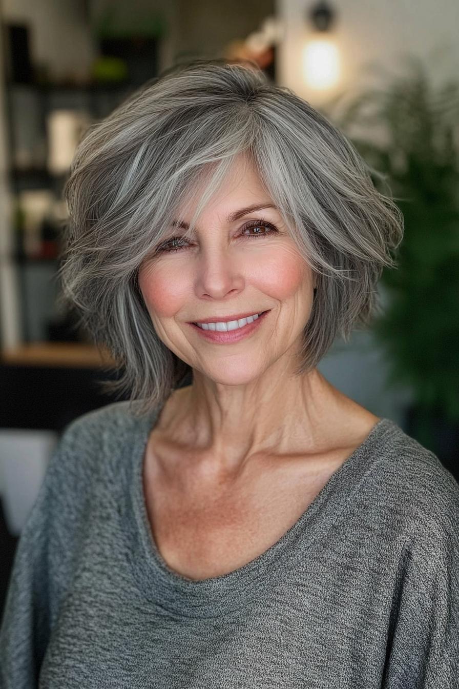 21. Razored Ash Gray Shag (Shaggy Haircuts For Older Women) - Shaggy Haircuts For Older Women