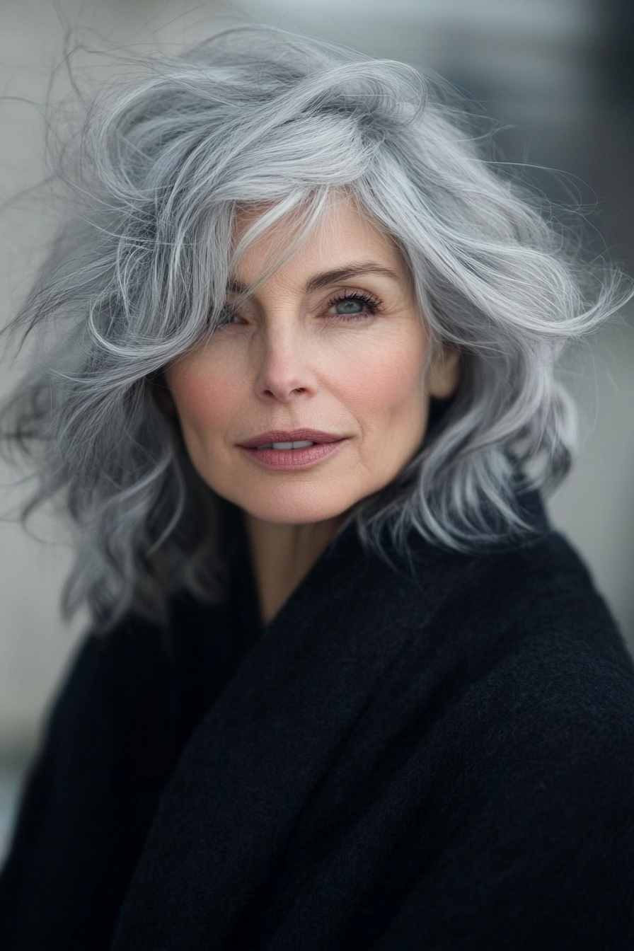 25. Messy Charcoal Gray Shag (Shaggy Haircuts For Older Women) - Shaggy Haircuts For Older Women