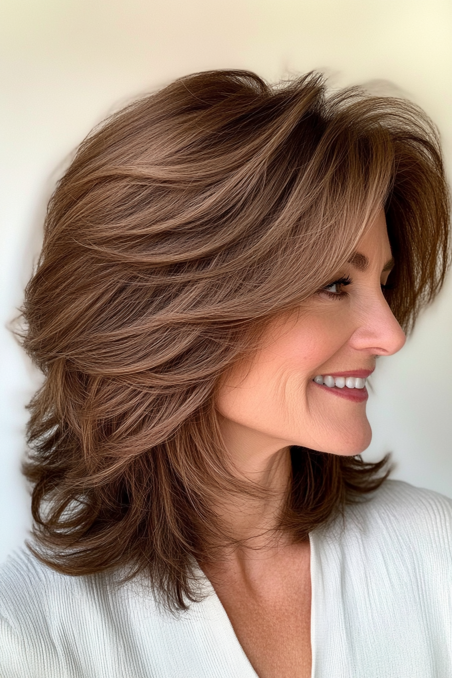 26. Textured Hazelnut Shag (Shaggy Haircuts For Older Women) - Shaggy Haircuts For Older Women