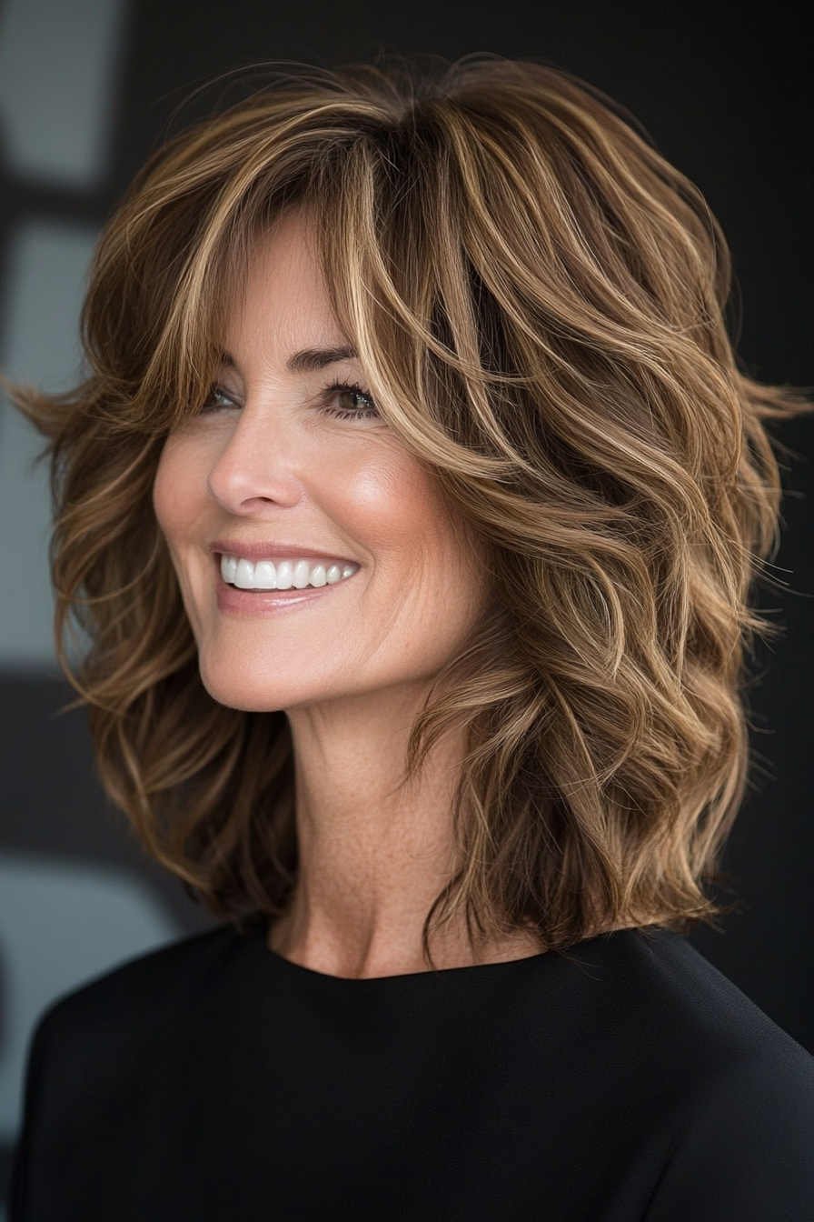 27. Wavy Medium Mocha Brown Shag (Shaggy Haircuts For Older Women) - Shaggy Haircuts For Older Women