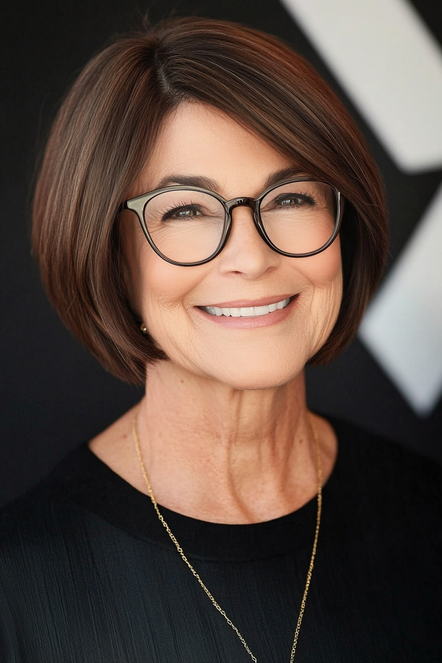 2. Classic Bob in Deep Brunette (Short Hairstyles For Women Over 70 With Glasses) - Short Hairstyles For Women Over 70 With Glasses