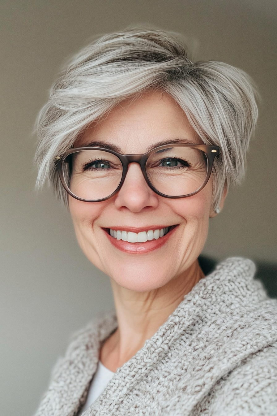 3. Textured Crop in Salt-and-Pepper Tones (Short Hairstyles For Women Over 70 With Glasses) - Short Hairstyles For Women Over 70 With Glasses
