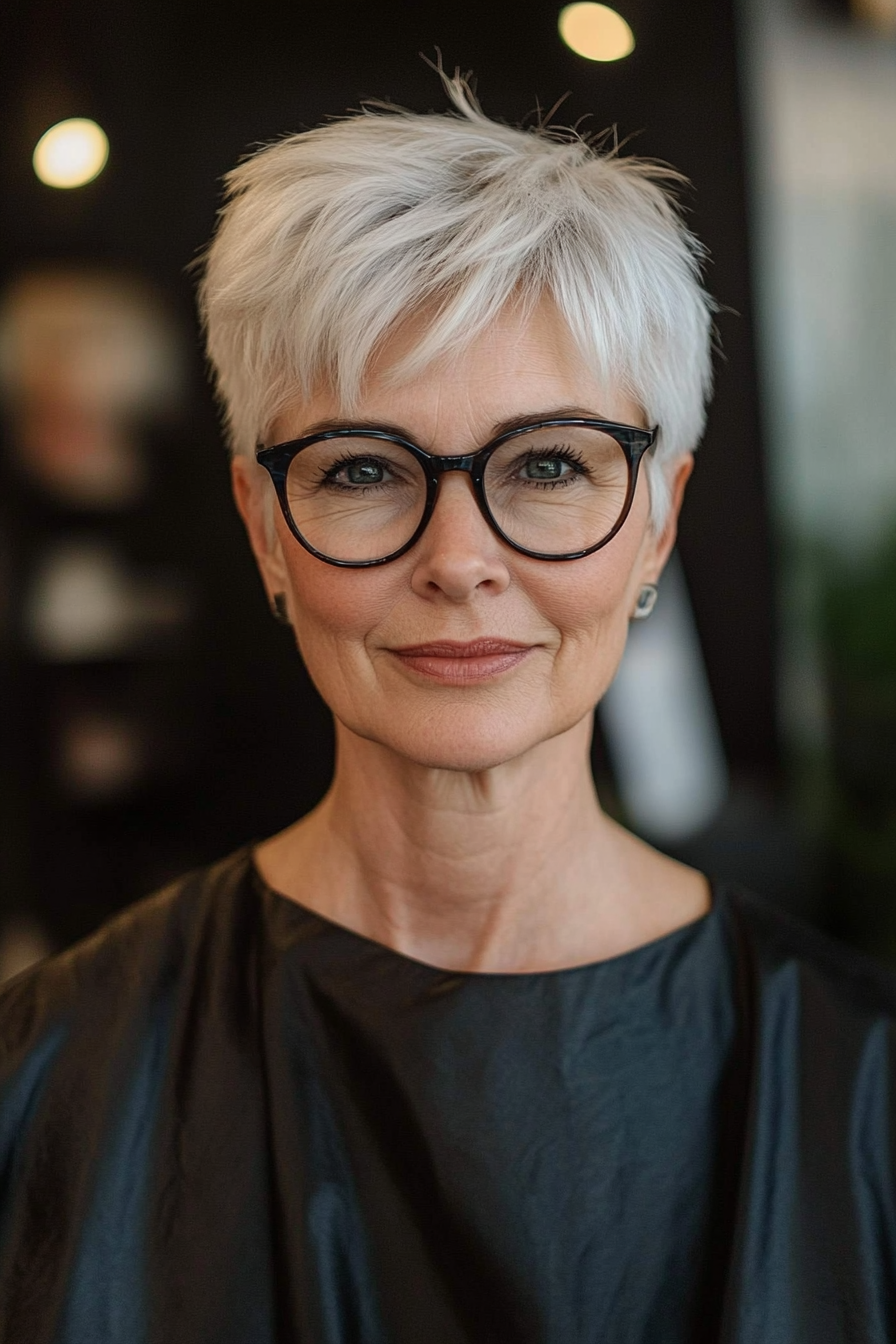 5. Short Tapered Cut in Natural White (Short Hairstyles For Women Over 70 With Glasses) - Short Hairstyles For Women Over 70 With Glasses