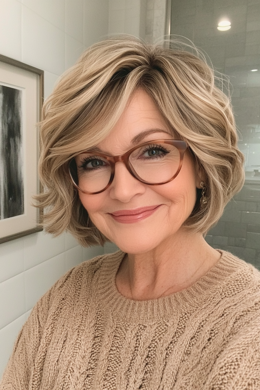6. Wavy Shag in Honey Blonde (Short Hairstyles For Women Over 70 With Glasses) - Short Hairstyles For Women Over 70 With Glasses