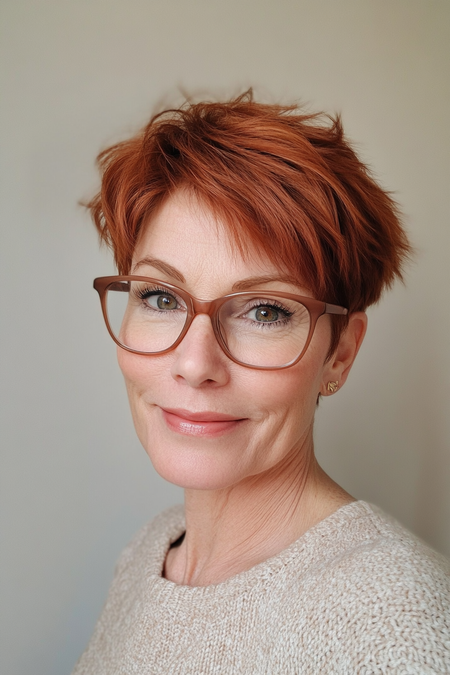 9. Wispy Pixie in Warm Auburn (Short Hairstyles For Women Over 70 With Glasses) - Short Hairstyles For Women Over 70 With Glasses
