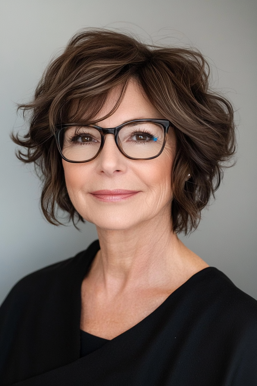 11. Tousled Short Cut in Dark Espresso (Short Hairstyles For Women Over 70 With Glasses) - Short Hairstyles For Women Over 70 With Glasses