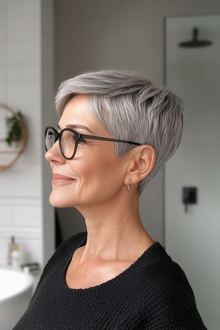 13. Cropped Tapered Cut in Steel Gray (Short Hairstyles For Women Over 70 With Glasses) - Short Hairstyles For Women Over 70 With Glasses
