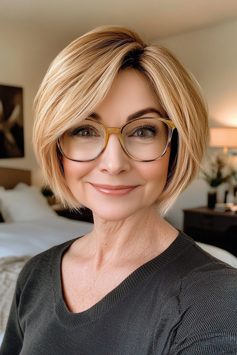 15. Sassy Short Bob in Golden Blonde (Short Hairstyles For Women Over 70 With Glasses) - Short Hairstyles For Women Over 70 With Glasses