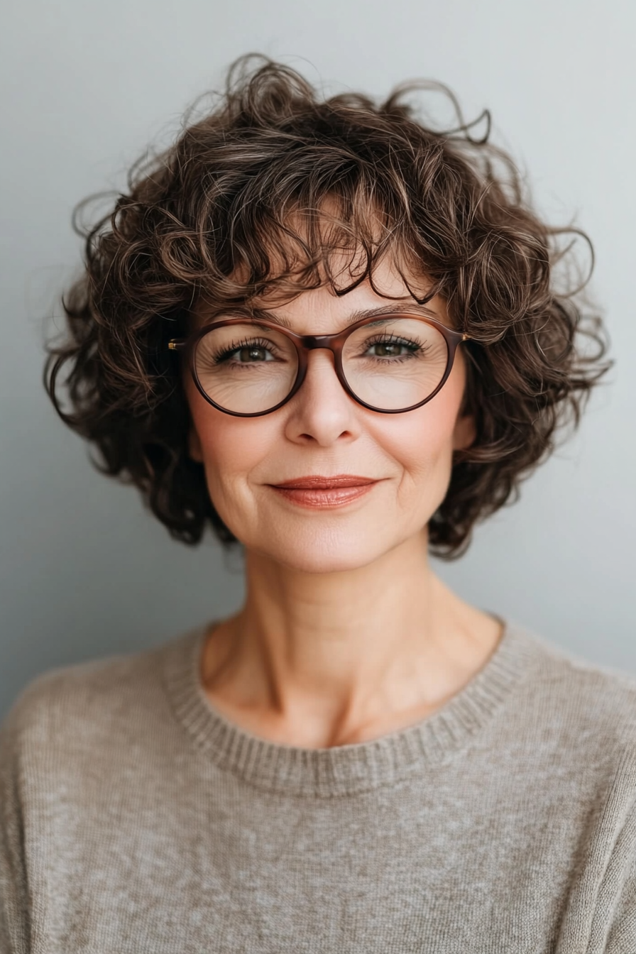 24. Soft Curls in Dark Mahogany (Short Hairstyles For Women Over 70 With Glasses) - Short Hairstyles For Women Over 70 With Glasses