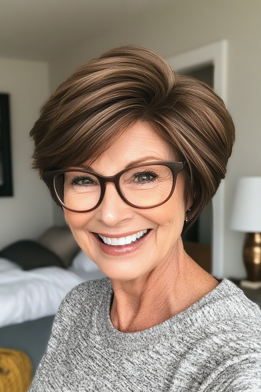 27. Short Layered Cut in Deep Espresso Brown (Short Hairstyles For Women Over 70 With Glasses) - Short Hairstyles For Women Over 70 With Glasses
