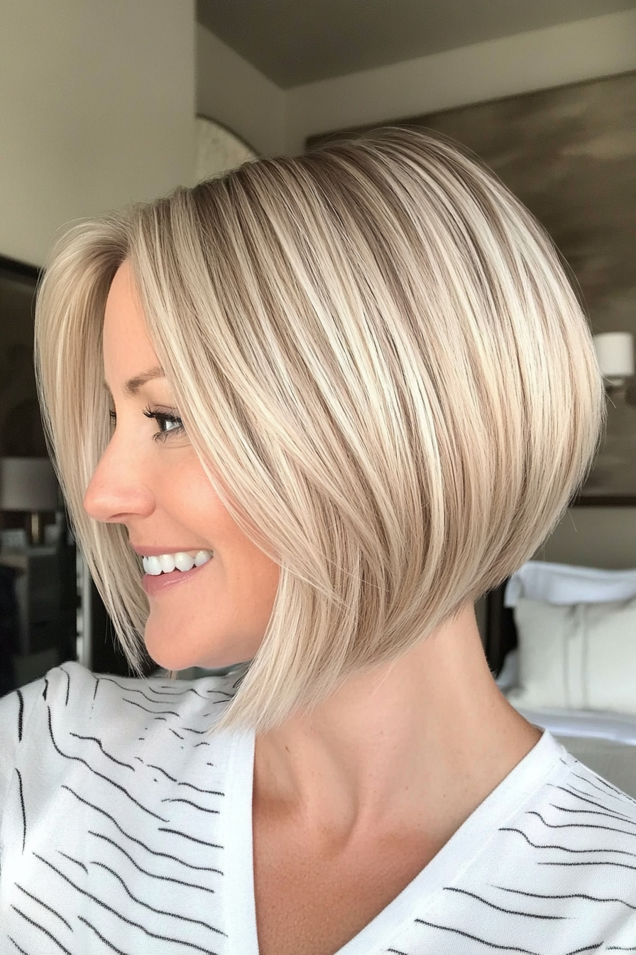 3. Asymmetrical Bob in Ash Blonde (Short Hairstyles For Women Over 40) - Short Hairstyles For Women Over 40