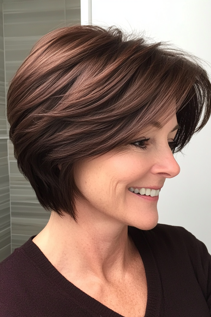 4. Feathered Crop in Dark Chocolate (Short Hairstyles For Women Over 40) - Short Hairstyles For Women Over 40