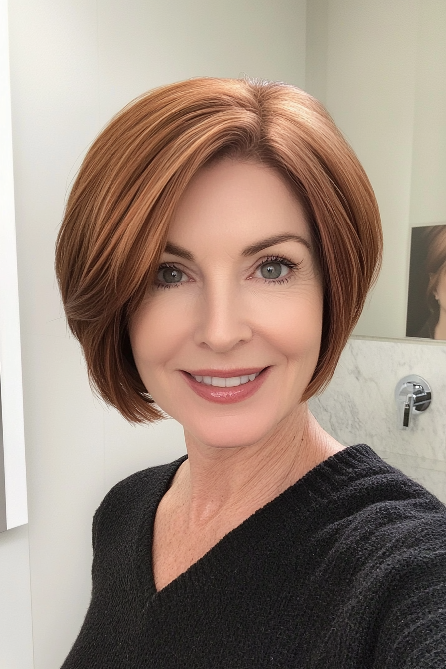 6. French Bob in Warm Auburn (Short Hairstyles For Women Over 40) - Short Hairstyles For Women Over 40