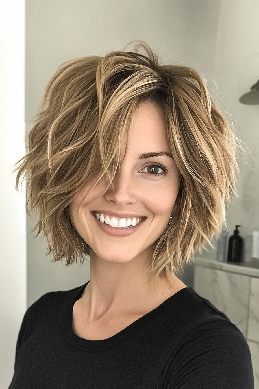 9. Tousled Shaggy Bob in Soft Caramel (Short Hairstyles For Women Over 40) - Short Hairstyles For Women Over 40