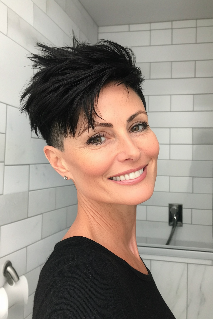 10. Undercut Pixie in Jet Black (Short Hairstyles For Women Over 40) - Short Hairstyles For Women Over 40