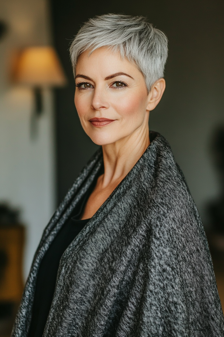 14. Classic Boyish Cut in Natural Gray (Short Hairstyles For Women Over 40) - Short Hairstyles For Women Over 40