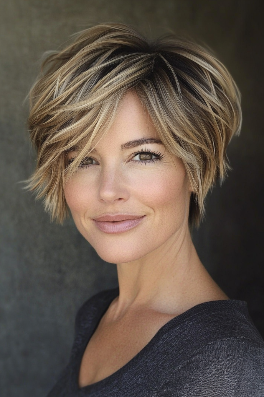 16. Short Feathered Layers in Light Ash Brown (Short Hairstyles For Women Over 40) - Short Hairstyles For Women Over 40