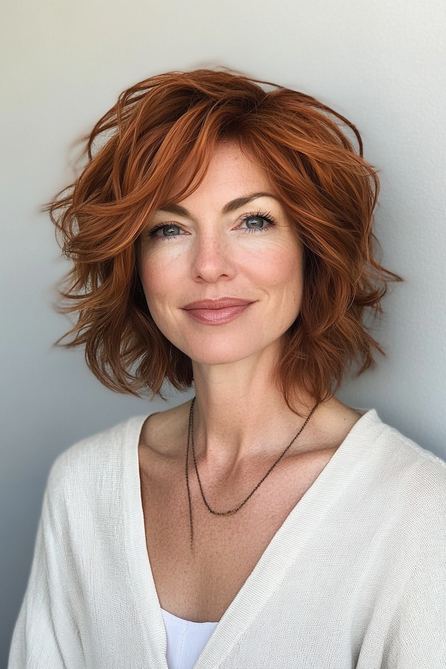 17. Mini Shag Cut in Medium Copper Brown (Short Hairstyles For Women Over 40) - Short Hairstyles For Women Over 40