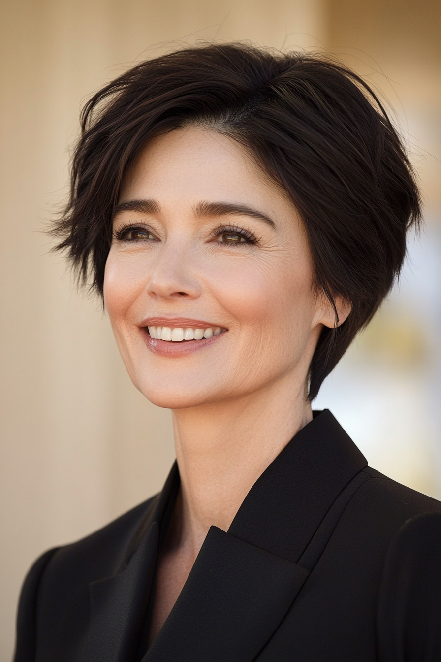 18. Chin-Length Blunt Cut in Dark Mocha (Short Hairstyles For Women Over 40) - Short Hairstyles For Women Over 40