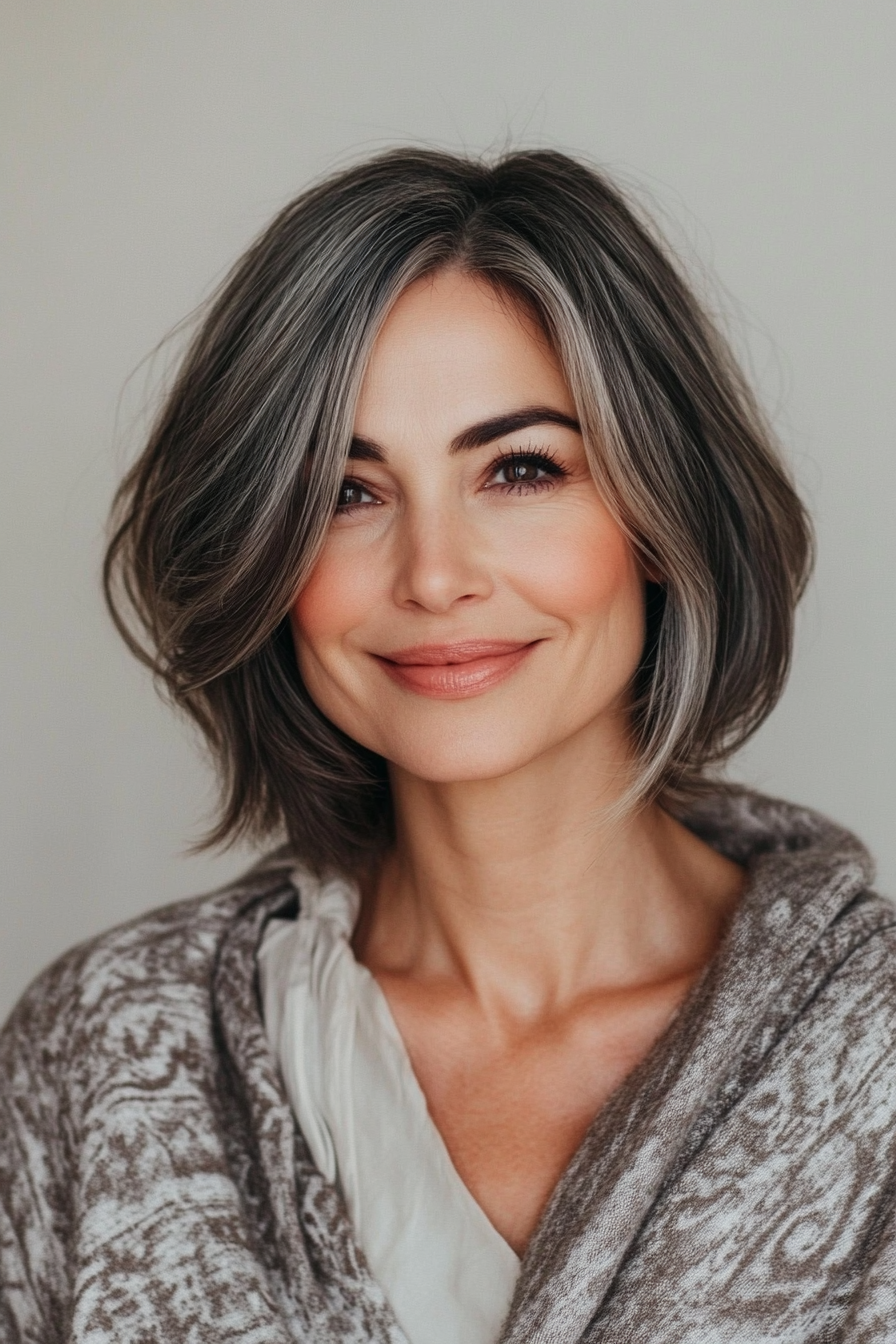 26. Classic Short Bob in Cool Taupe Brown (Short Hairstyles For Women Over 40) - Short Hairstyles For Women Over 40