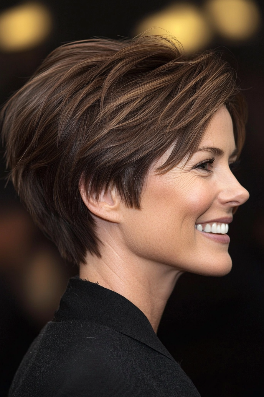 27. Piecey Pixie in Rich Cocoa Brown (Short Hairstyles For Women Over 40) - Short Hairstyles For Women Over 40