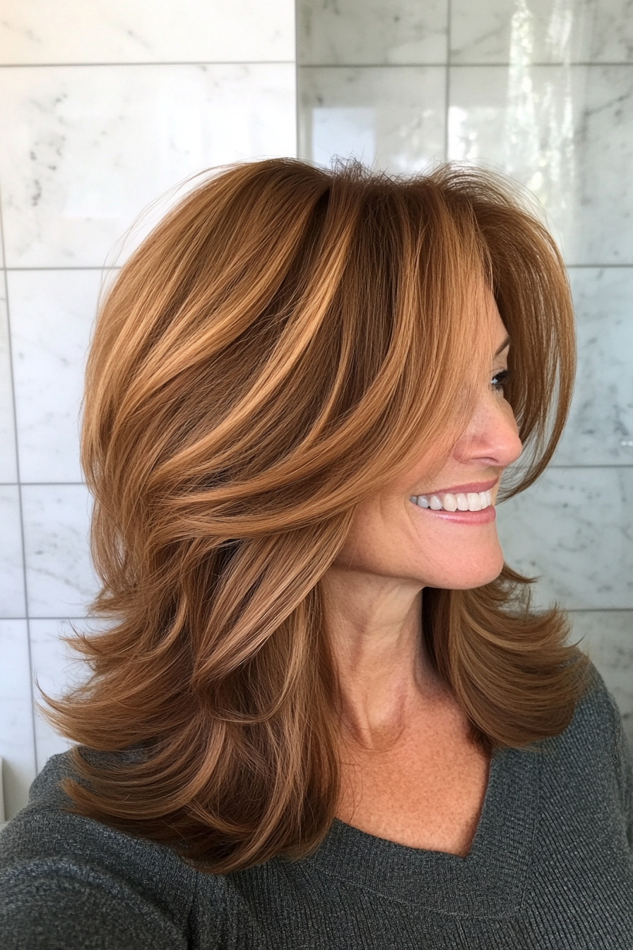 2. Shoulder-Length Wispy Layers in Chestnut Brown (Layered Haircuts For Older Women) - Layered Haircuts For Older Women